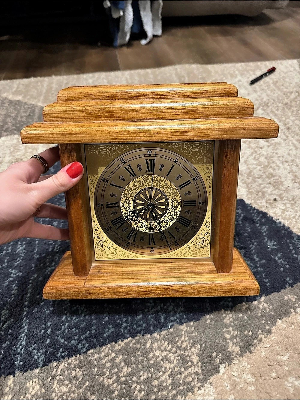 Wooden Mantel Clock Brown & Gold